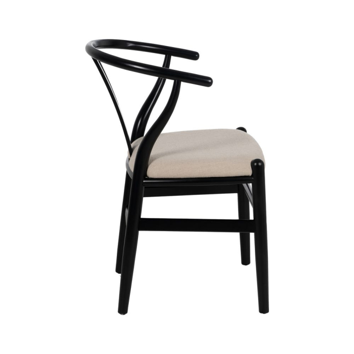 Scaunul dining din lemn de fag negru cu sezut tapitat din stofa crem 53x55x80 cm [4]