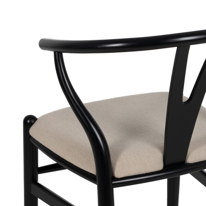 Scaunul dining din lemn de fag negru cu sezut tapitat din stofa crem 53x55x80 cm [11]