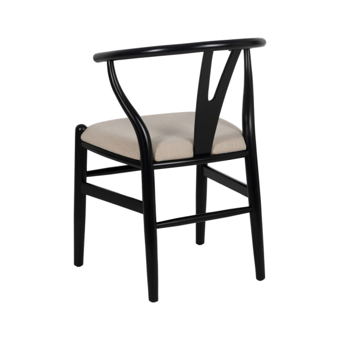 Scaunul dining din lemn de fag negru cu sezut tapitat din stofa crem 53x55x80 cm [5]