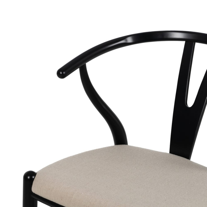 Scaunul dining din lemn de fag negru cu sezut tapitat din stofa crem 53x55x80 cm [7]