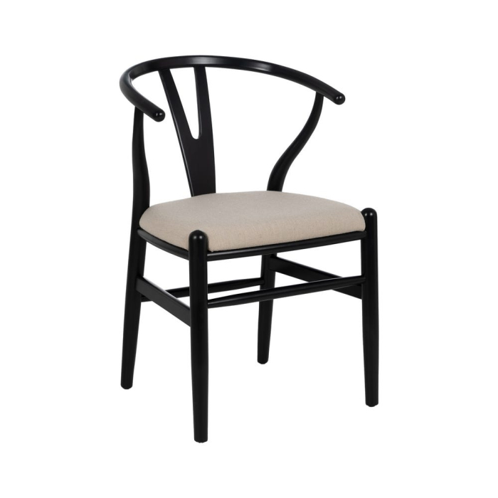 Scaunul dining din lemn de fag negru cu sezut tapitat din stofa crem 53x55x80 cm [3]