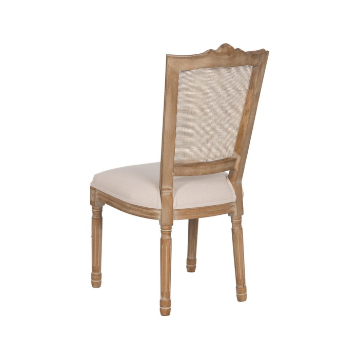 Scaun dining din ratan și lemn natural cu șezut din in coroană sculptată și spătar împletit [5]