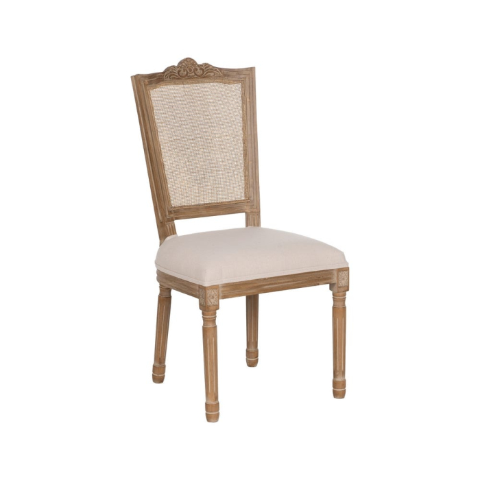 Scaun dining din ratan și lemn natural cu șezut din in coroană sculptată și spătar împletit [3]