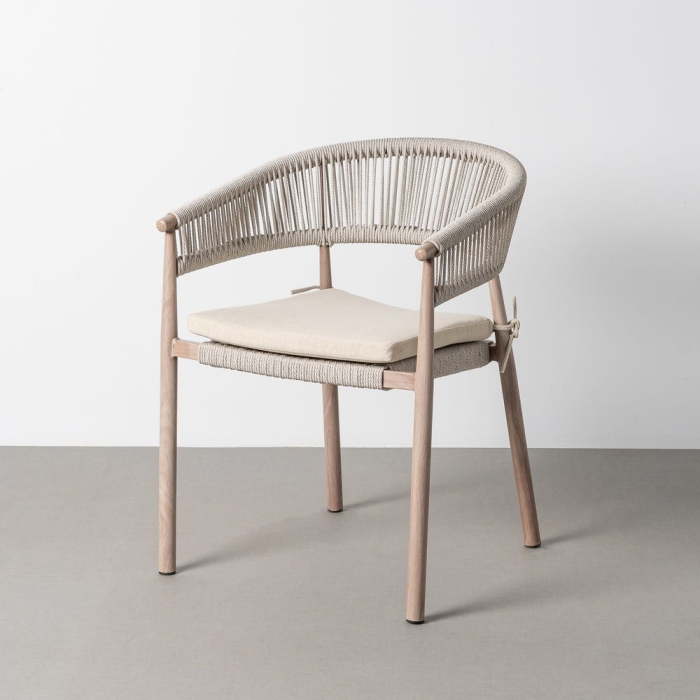 Scaun dining exterior HoReCa cu spătar curbat din ratan sintetic bej și structură din oțel [2]