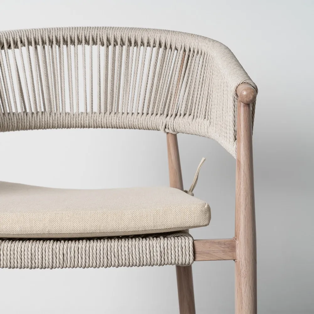 Scaun dining exterior HoReCa cu spătar curbat din ratan sintetic bej și structură din oțel [6]