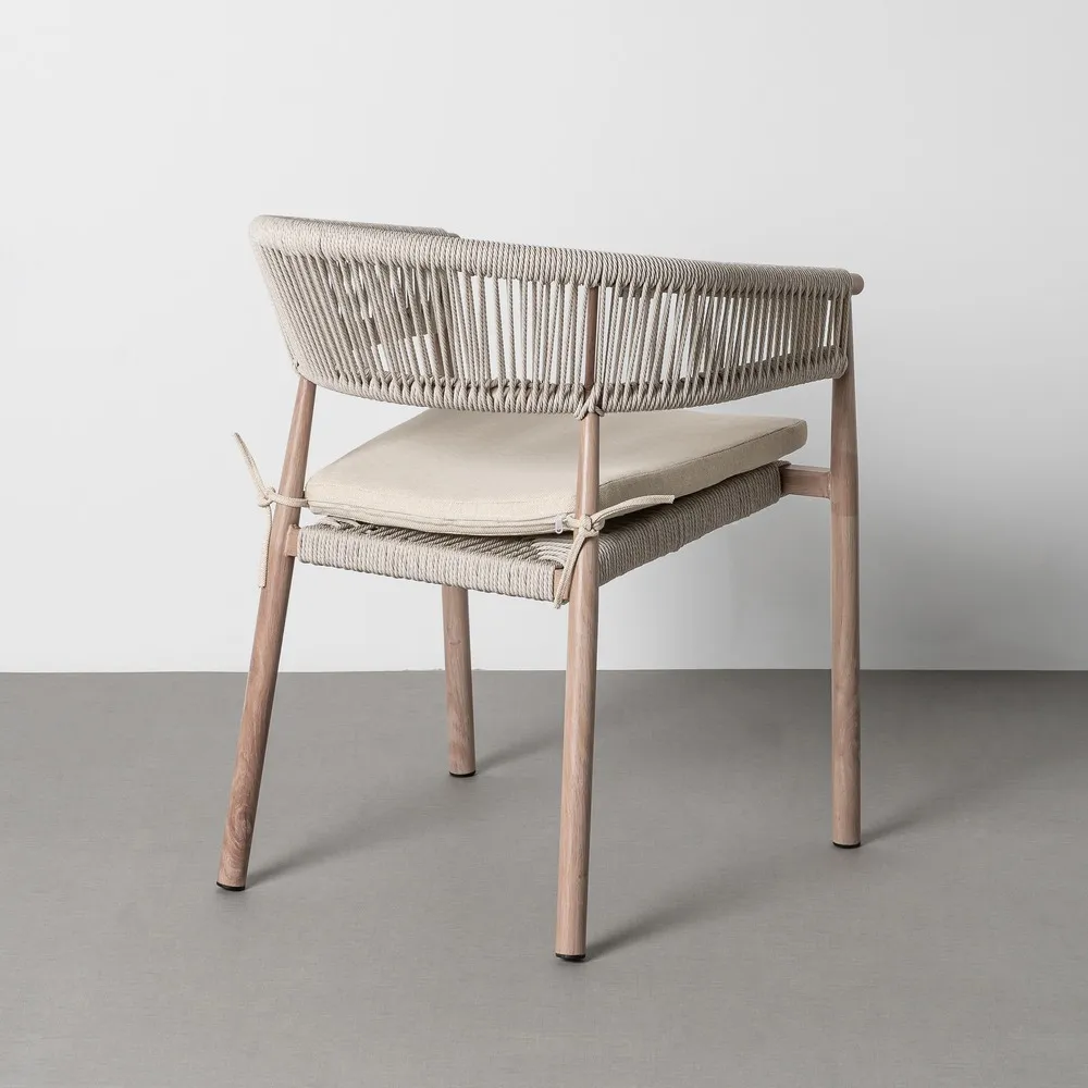 Scaun dining exterior HoReCa cu spătar curbat din ratan sintetic bej și structură din oțel [4]