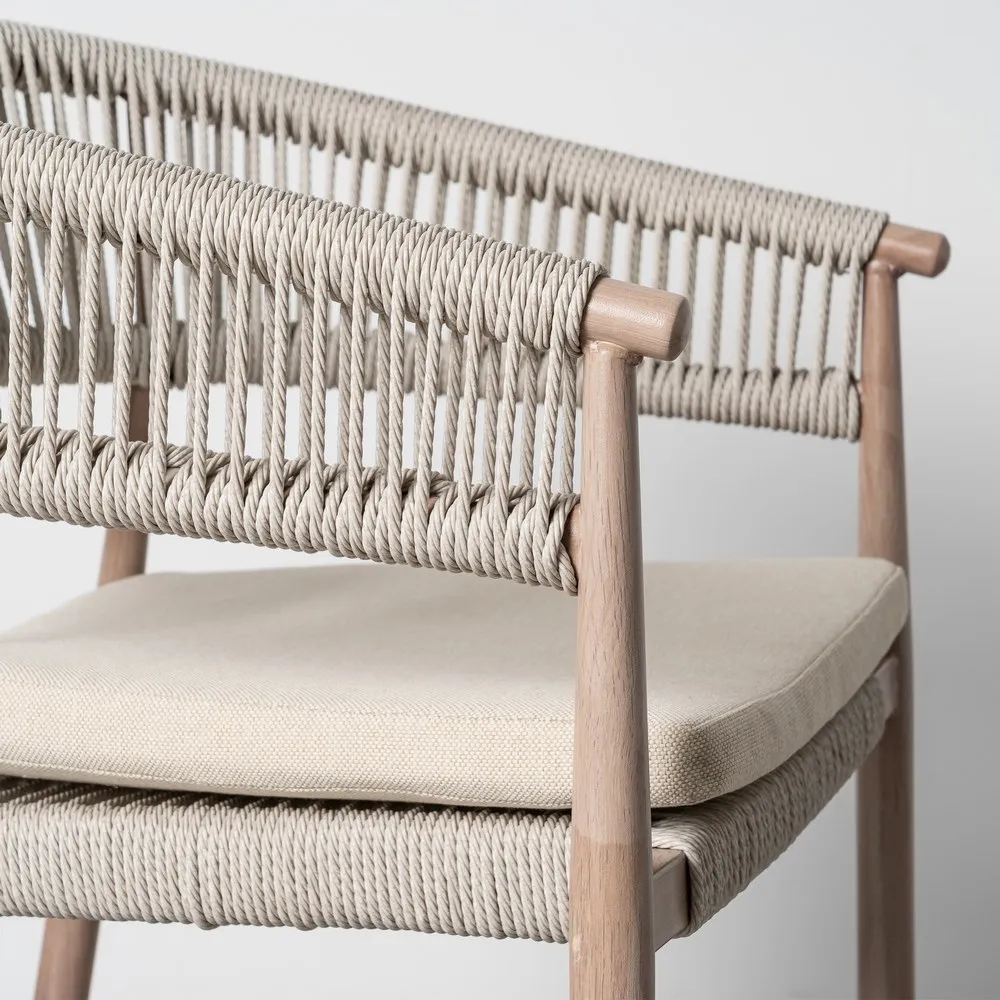 Scaun dining exterior HoReCa cu spătar curbat din ratan sintetic bej și structură din oțel [8]