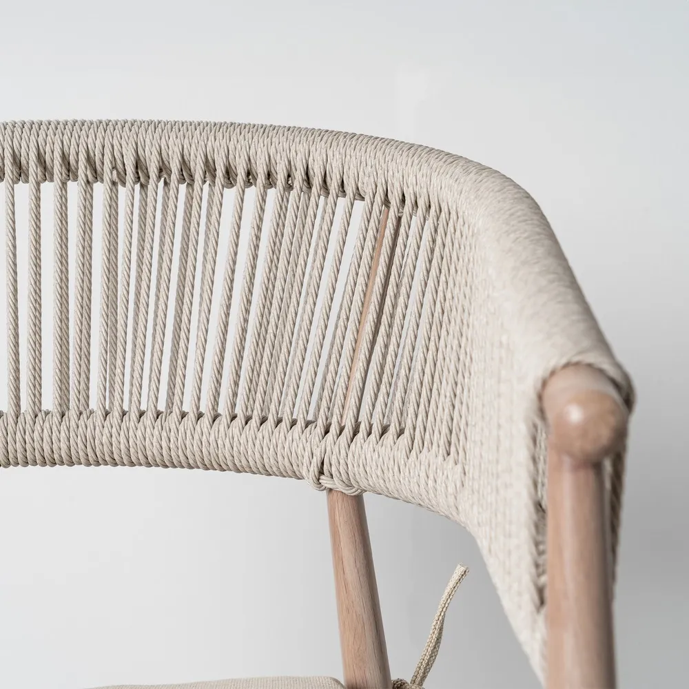 Scaun dining exterior HoReCa cu spătar curbat din ratan sintetic bej și structură din oțel [7]