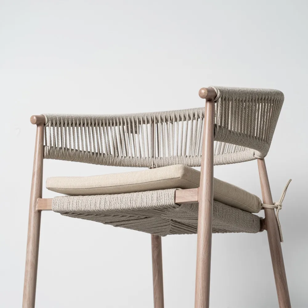 Scaun dining exterior HoReCa cu spătar curbat din ratan sintetic bej și structură din oțel [11]