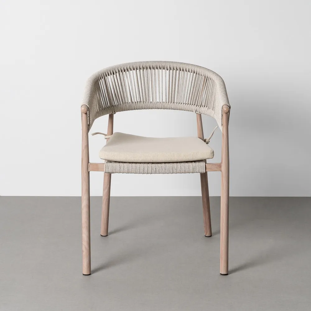 Scaun dining exterior HoReCa cu spătar curbat din ratan sintetic bej și structură din oțel [3]