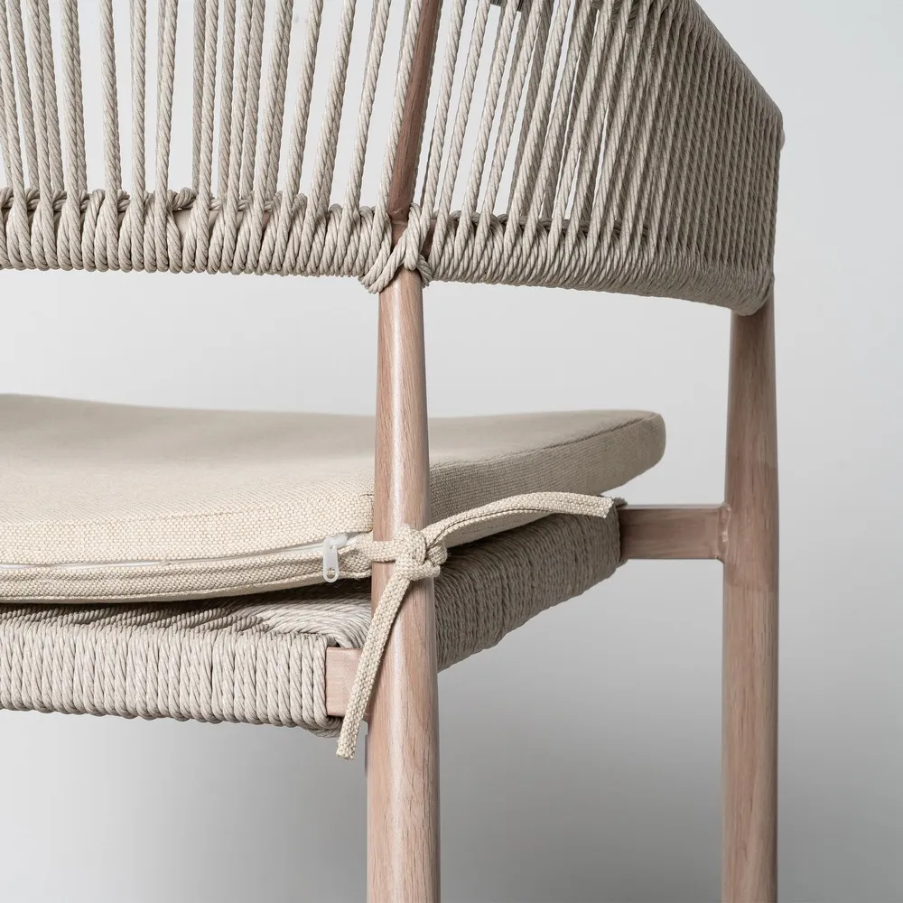 Scaun dining exterior HoReCa cu spătar curbat din ratan sintetic bej și structură din oțel [10]