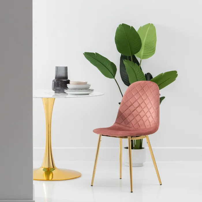 Scaun Dining Fine, Catifea Roz, Metal Auriu - creativdeco.ro [2]