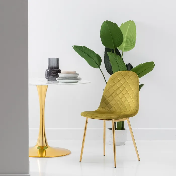 Scaun Dining Fine, Catifea Verde, Metal Auriu - creativdeco.ro [2]
