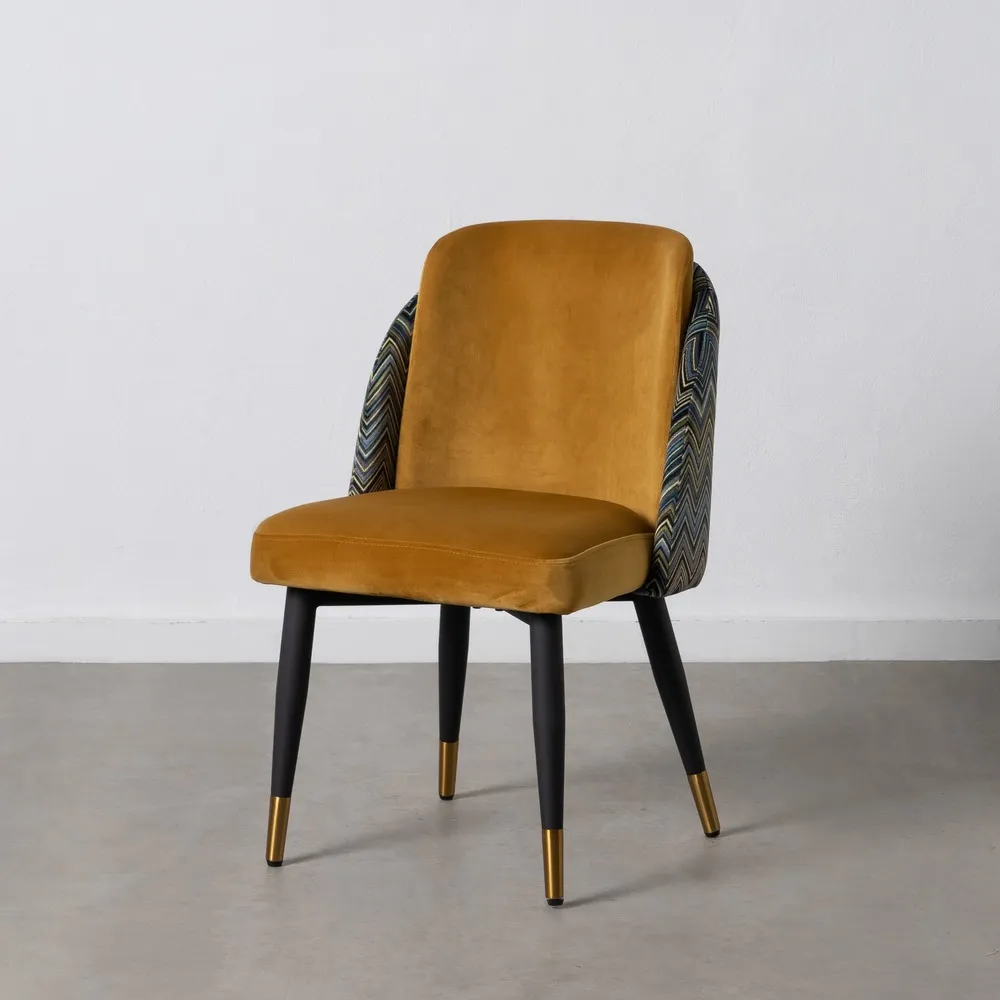 Scaun dining Geometric galben, catifea metal [3]
