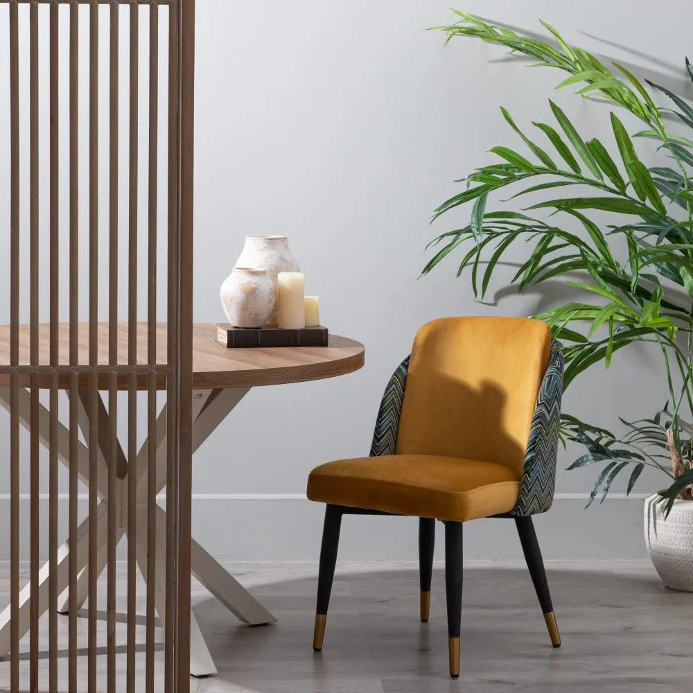 Scaun dining Geometric galben, catifea metal [2]