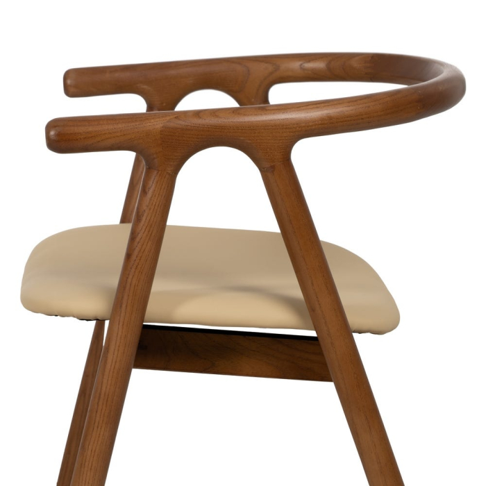 Scaun dining și HORECA crem maro din lemn de ulm cu șezut din stofă [6]