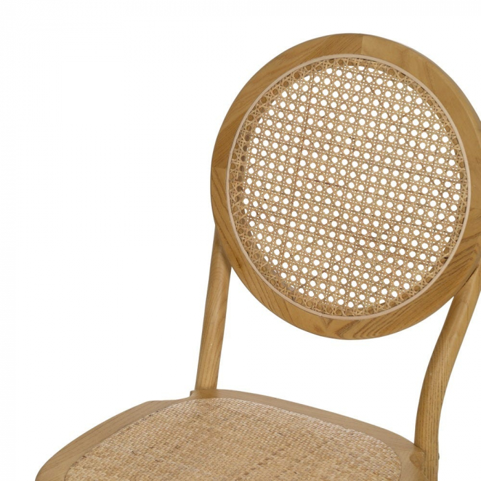 Scaun lemn natural cu spătar rotund din ratan – stil rustic chic horeca [6]