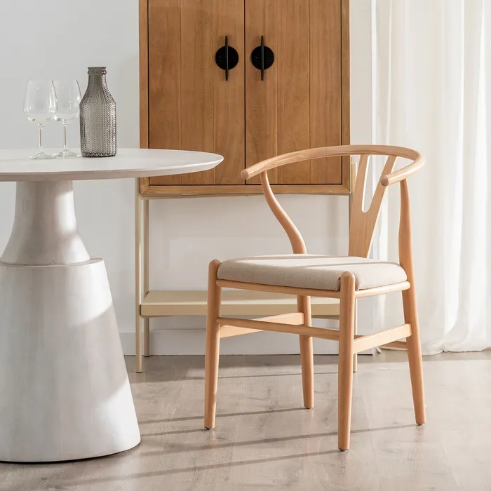 Scaun Dining Lemn FAG Natural, stofa Crem - creativdeco.ro [2]