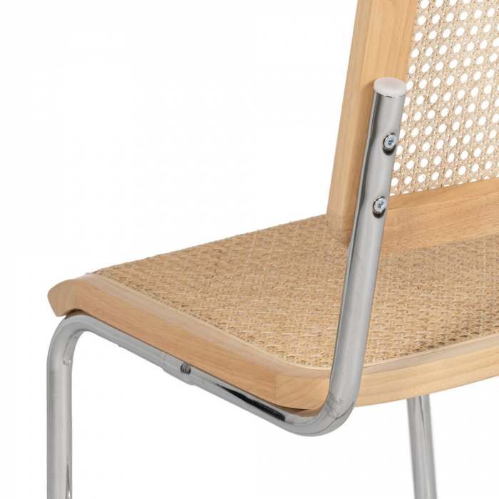 Scaun metal cromat cu șezut ratan natural – design retro-modern dining [9]