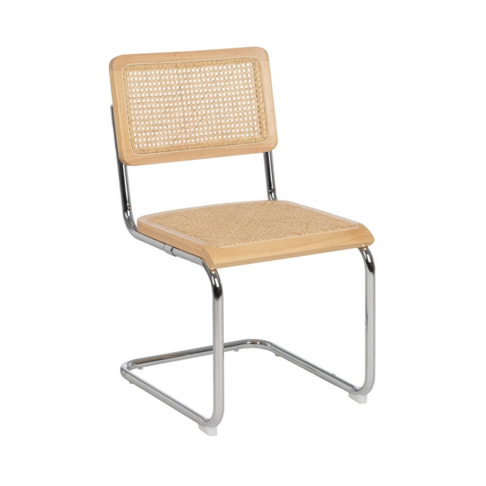 Scaun metal cromat cu șezut ratan natural – design retro-modern dining [2]
