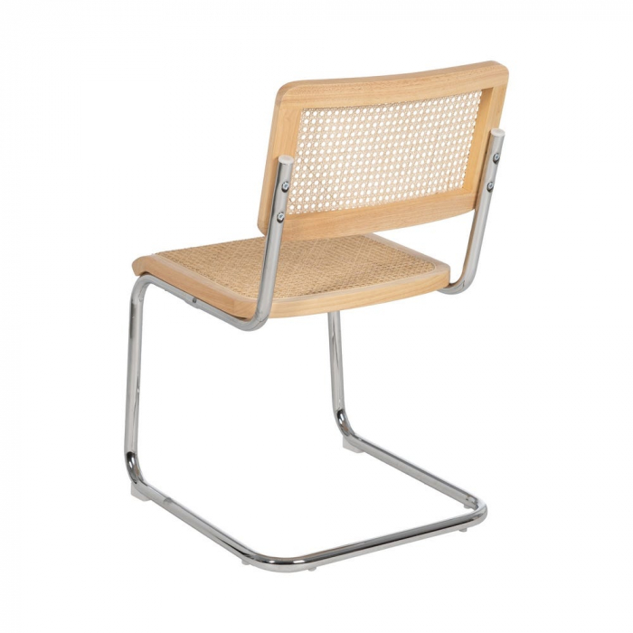Scaun metal cromat cu șezut ratan natural – design retro-modern dining [4]