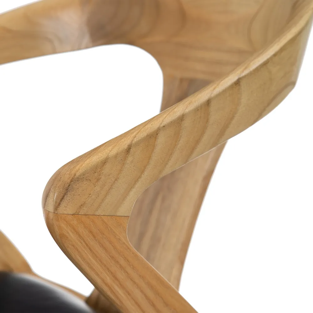 Scaun Dining Lemn Tec Piele, Natural Negru - creativdeco.ro [6]