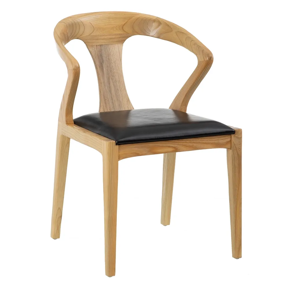 Scaun Dining Lemn Tec Piele, Natural Negru - creativdeco.ro [1]