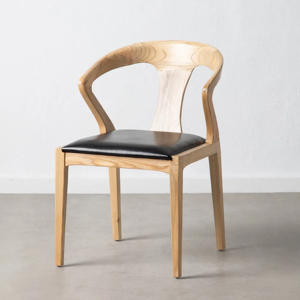 Scaun Dining Lemn Tec Piele, Natural Negru - creativdeco.ro [3]