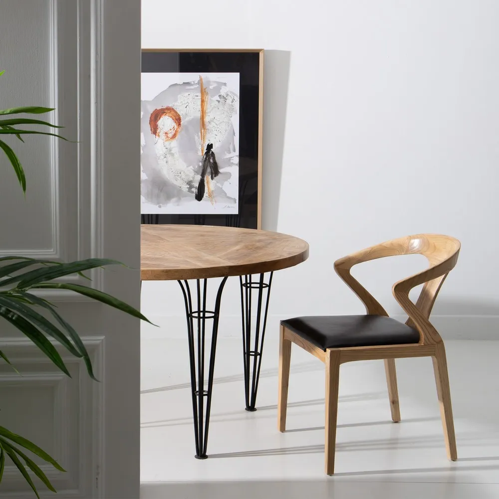 Scaun Dining Lemn Tec Piele, Natural Negru - creativdeco.ro [2]