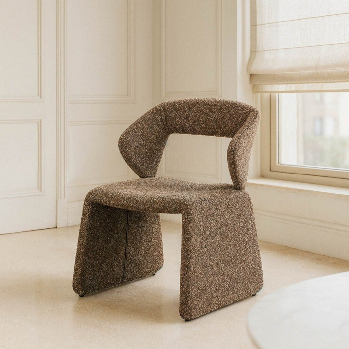 Scaun dining și HORECA bej din stofă texturată cu design contemporan [1]
