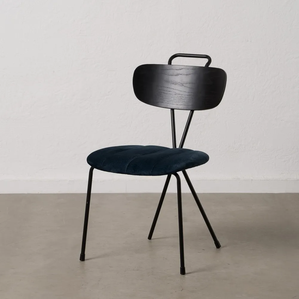 Scaun dining tapitat albastru, metal negru, creativdeco.ro [2]