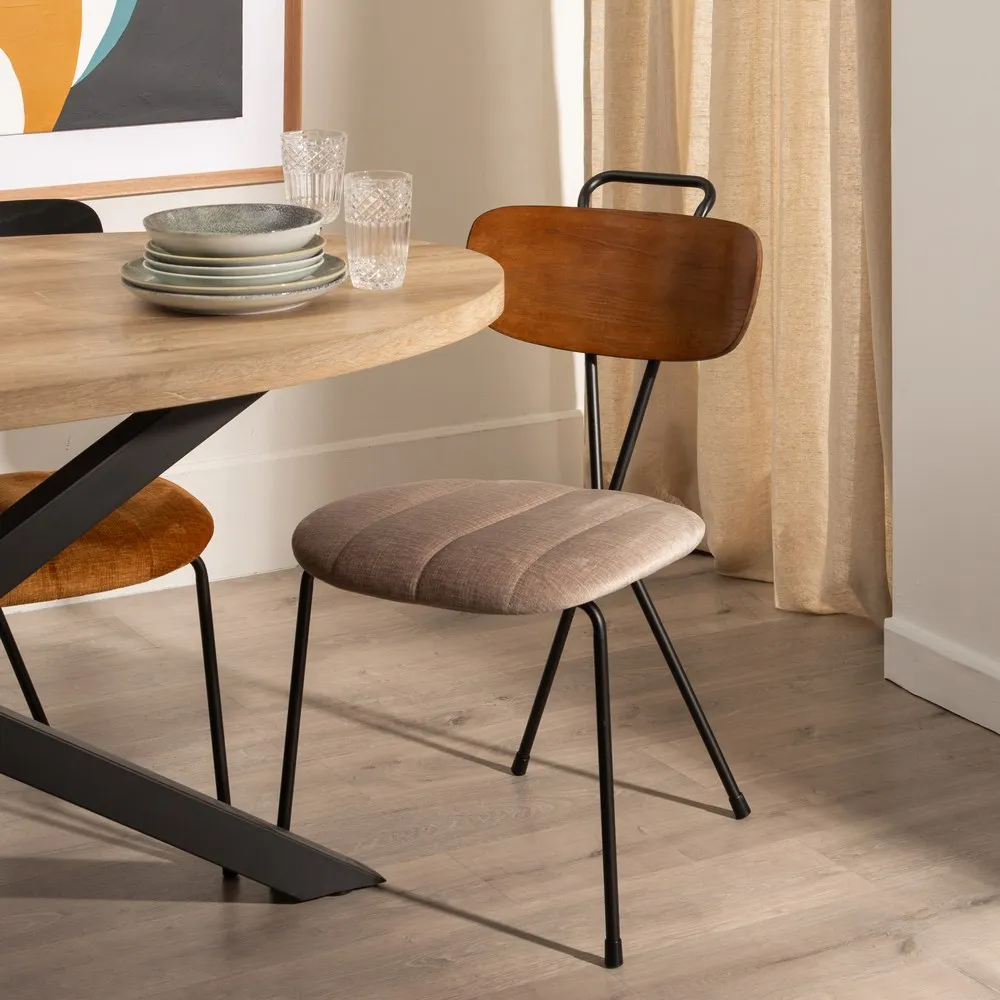 Set Scaune Dining tapitate Bej, Metal negru - CreativDeco.ro [2]