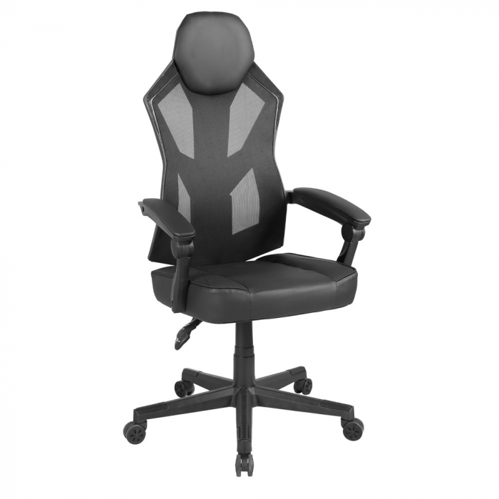 Scaun gaming ergonomic de birou negru din piele și mesh pentru birou Fusion [7]