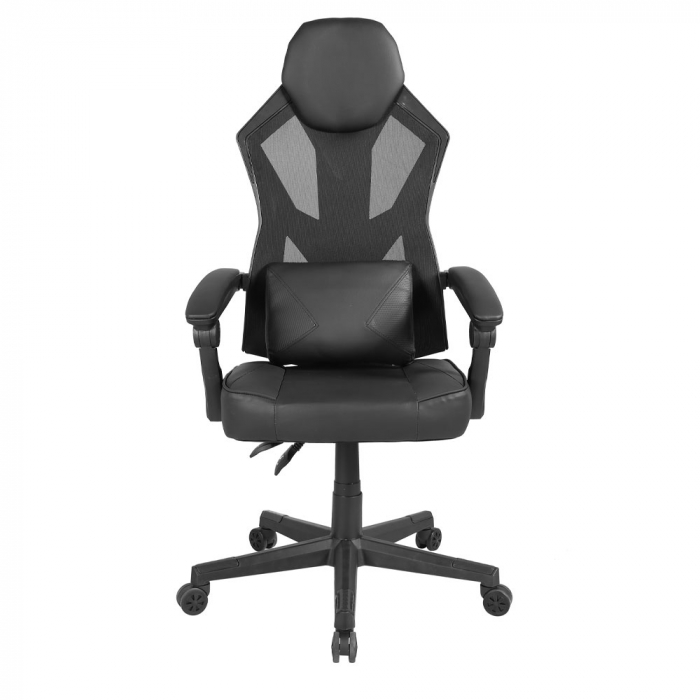 Scaun gaming ergonomic de birou negru din piele și mesh pentru birou Fusion [2]