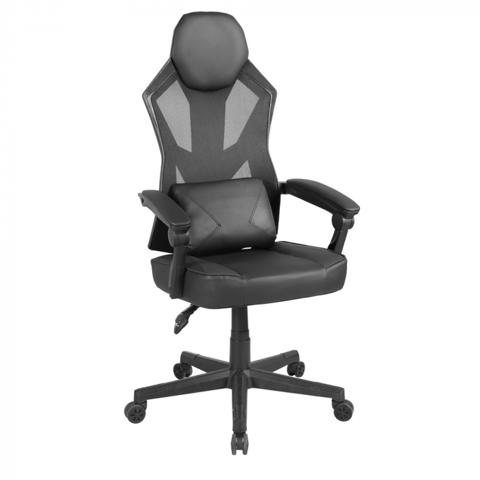 Scaun gaming ergonomic de birou negru din piele și mesh pentru birou Fusion [1]