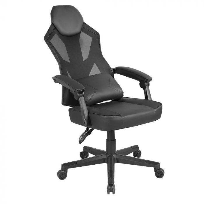 Scaun gaming ergonomic de birou negru din piele și mesh pentru birou Fusion [6]