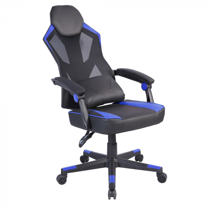 Scaun gaming birou ergonomic negru albastru Fusion Gaming cu spătar ajustabil [6]
