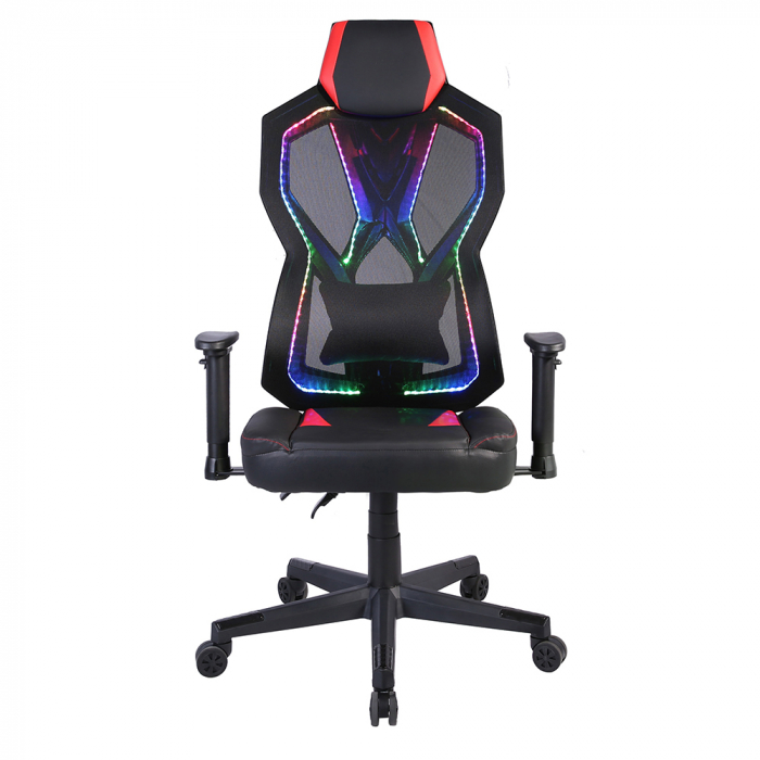Scaun birou gaming negru roșu Storm RGB cu iluminare și spătar ajustabil [4]