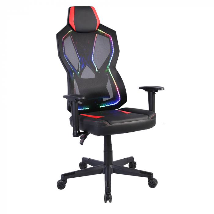 Scaun birou gaming negru roșu Storm RGB cu iluminare și spătar ajustabil [2]