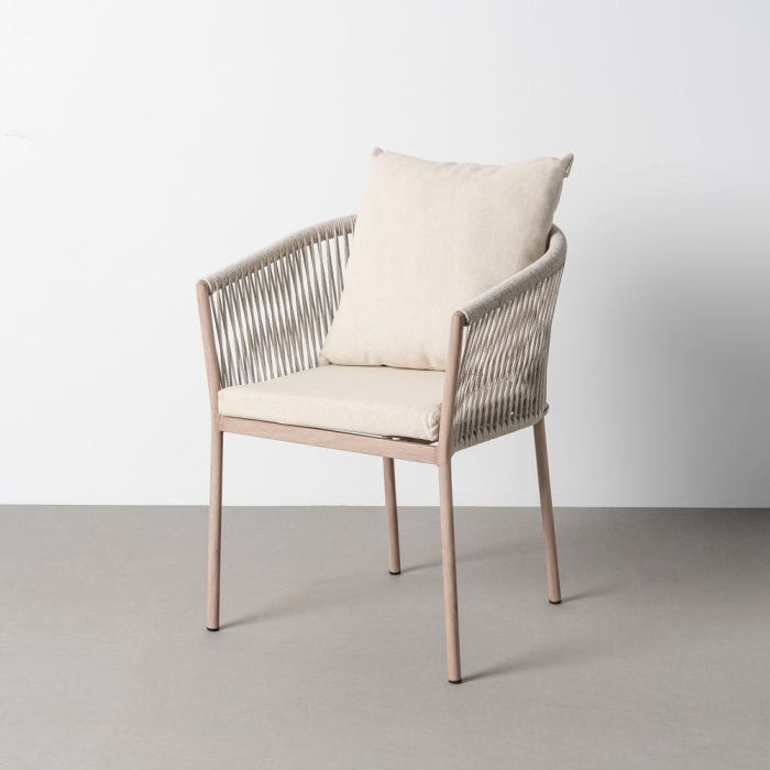 Scaun exterior HoReCa din ratan sintetic bej cu pernă mare și structură din oțel [2]