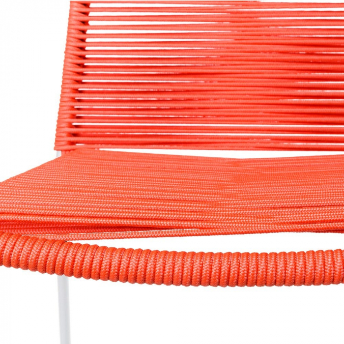 Scaun outdoor fără brațe, cadru alb cu sfoară flexibilă – stivuibil, modern [3]