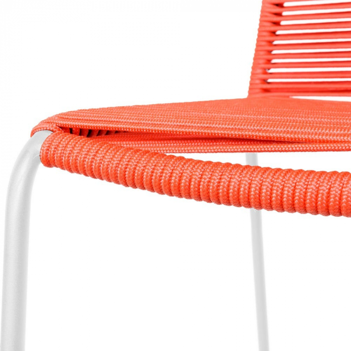Scaun outdoor fără brațe, cadru alb cu sfoară flexibilă – stivuibil, modern [4]
