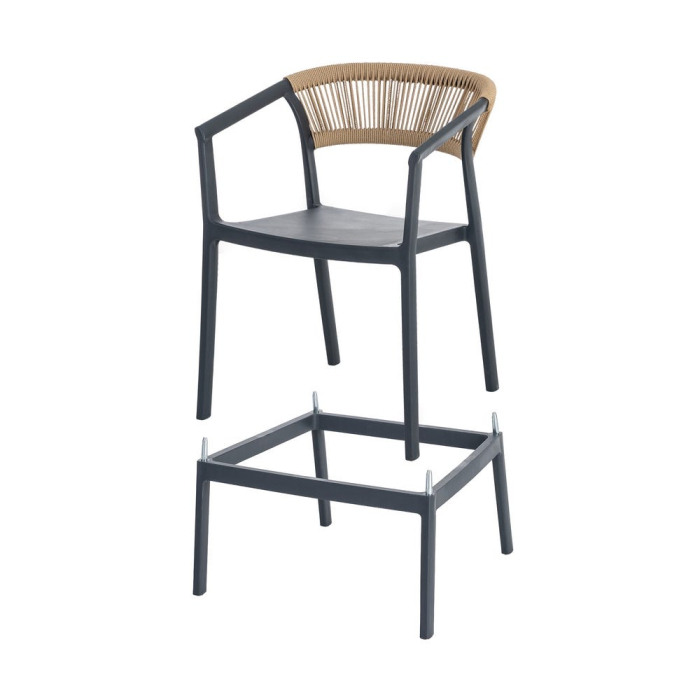 Scaun bar grădină plastic și frânghie gri antracit [2]