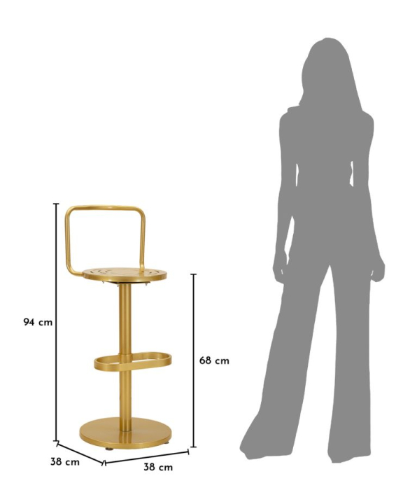 Scaun înalt de bar din metal auriu cu spătar minimalist [11]