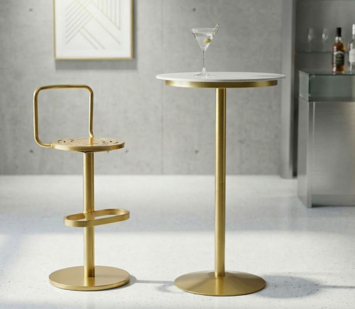 Scaun înalt de bar din metal auriu cu spătar minimalist [10]