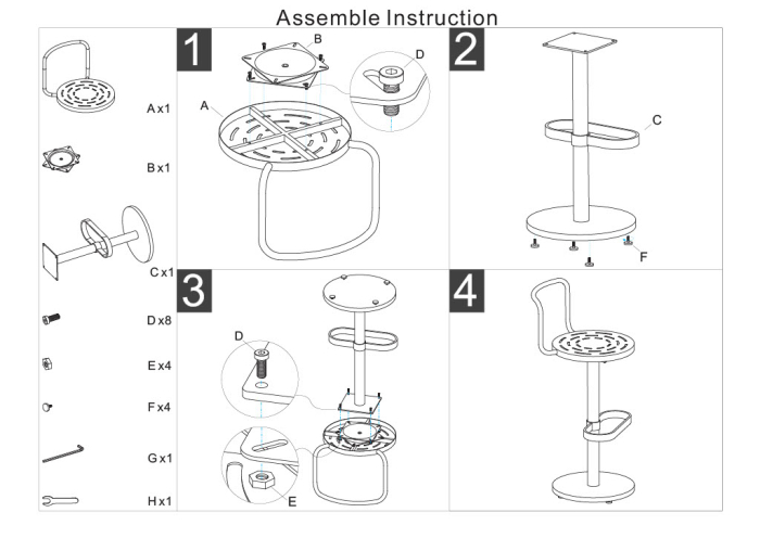Scaun înalt de bar din metal auriu cu spătar minimalist [12]