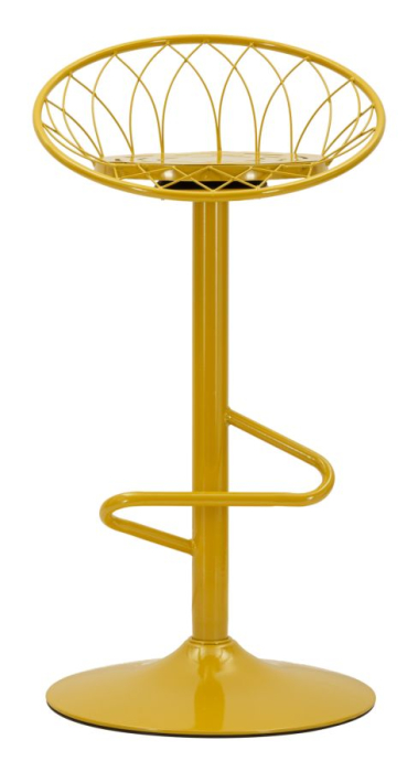 Scaun înalt de bar din metal galben muștar cu spătar rotund tip plasă [5]