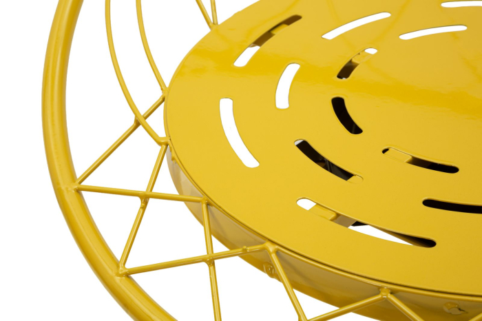 Scaun înalt de bar din metal galben muștar cu spătar rotund tip plasă [4]