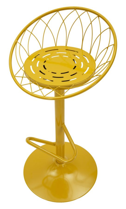 Scaun înalt de bar din metal galben muștar cu spătar rotund tip plasă [6]