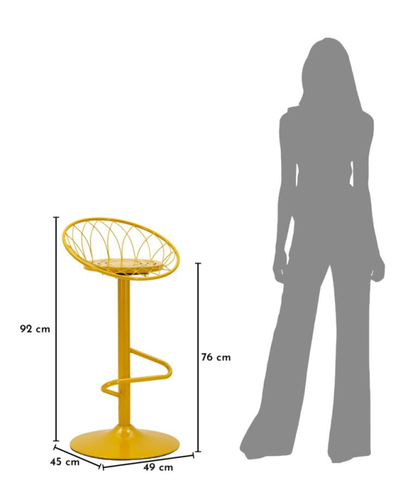 Scaun înalt de bar din metal galben muștar cu spătar rotund tip plasă [10]
